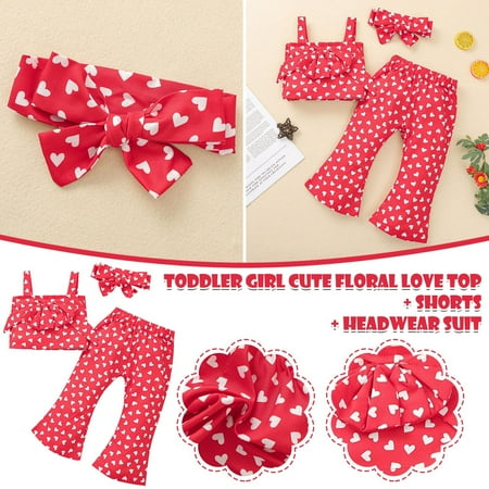 

Hunpta Vest Red Bow Baby Outfits Set Kids Pants Print Love Toddler Suspender Girls Girls Outfits&Set