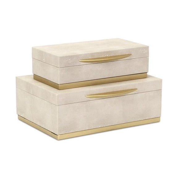Zynova Rectangular Box Set - Cream Faux Shagreen