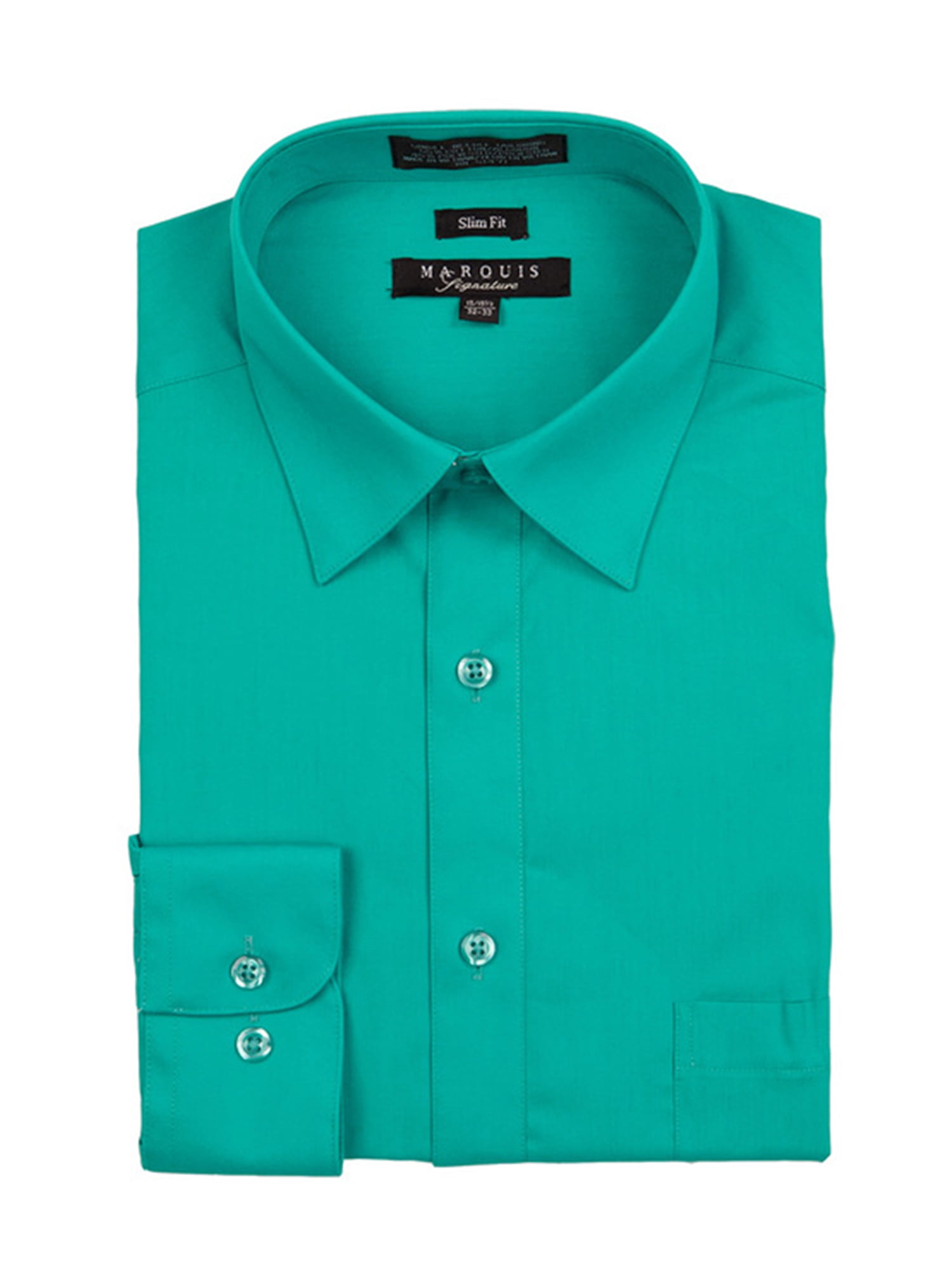 Marquis Men's Emerald Green Long Sleeve Slim Fit Dress Shirt N 17.5, S 34-35  - Walmart.com