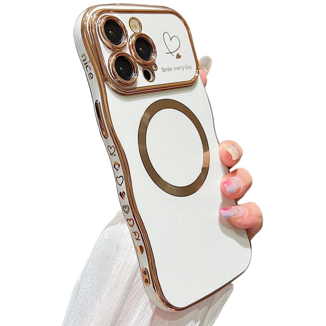 Zonrw Para Iphone 13 Pro Max Funda Magnética Para Mujeres Y Niñas, Marco De Onda Suave Y Lindo, Forma Rizada, Corazón De Amor, Funda De Teléfono Con Revestimiento De Lujo, Compatible Con Magsafe A Pru