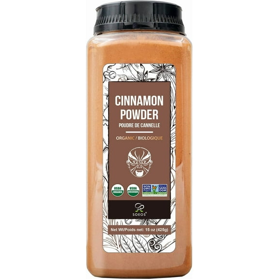 Soeos Organic Cinnamon Powder, 15 MDA05 oz (425g), Ground Cinnamon, 100% Raw, Non-GMO, Kosher Certified, Seasoning Spice for Coffee, Baking, Cooking and Beverages