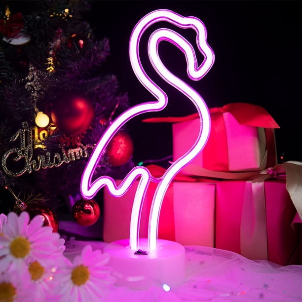 Luz de neón rosa con base de soporte - Lámpara de neón rosa - Funciona con pilas/USB - Para dormitorio - Decoración de fiesta para bar y Navidad