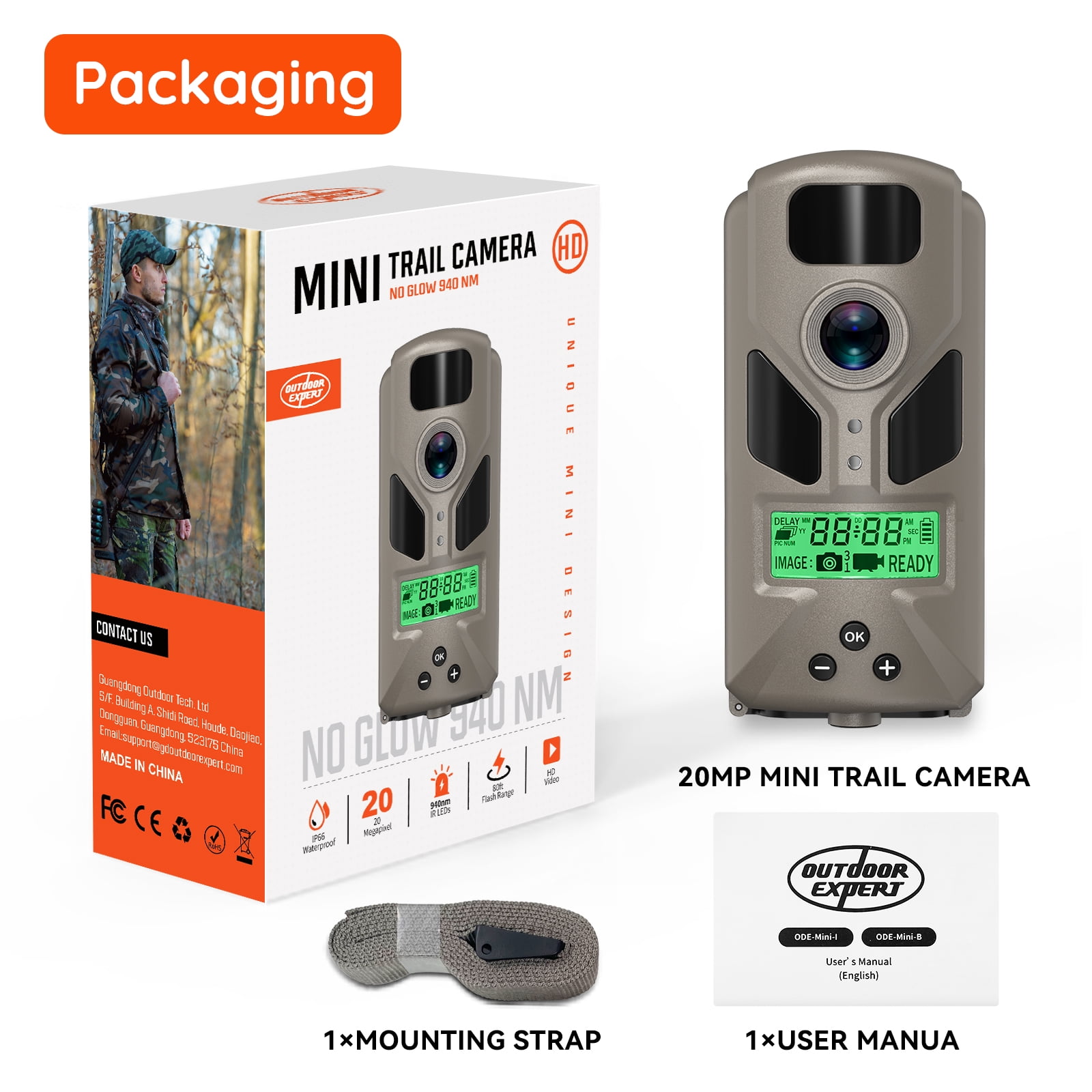 20MP Mini Trail Camera 1080P Hunting Trail Camera with No Glow 940nm Night Vision Motion Activated IP66 Waterproof,80ft Illumination Range Hunting Game Cam for Wildlife Monitoring- Grey