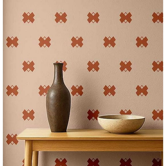 S4Sassy Geometric Cross Wallpaper - Beige Wall Covering, 25" x 240" Self-Adhesive Textured Vinyl Walls Paper, Wallwrap, Easy DIY Wall Covering For Boho aesthetic wall decor, Living Room