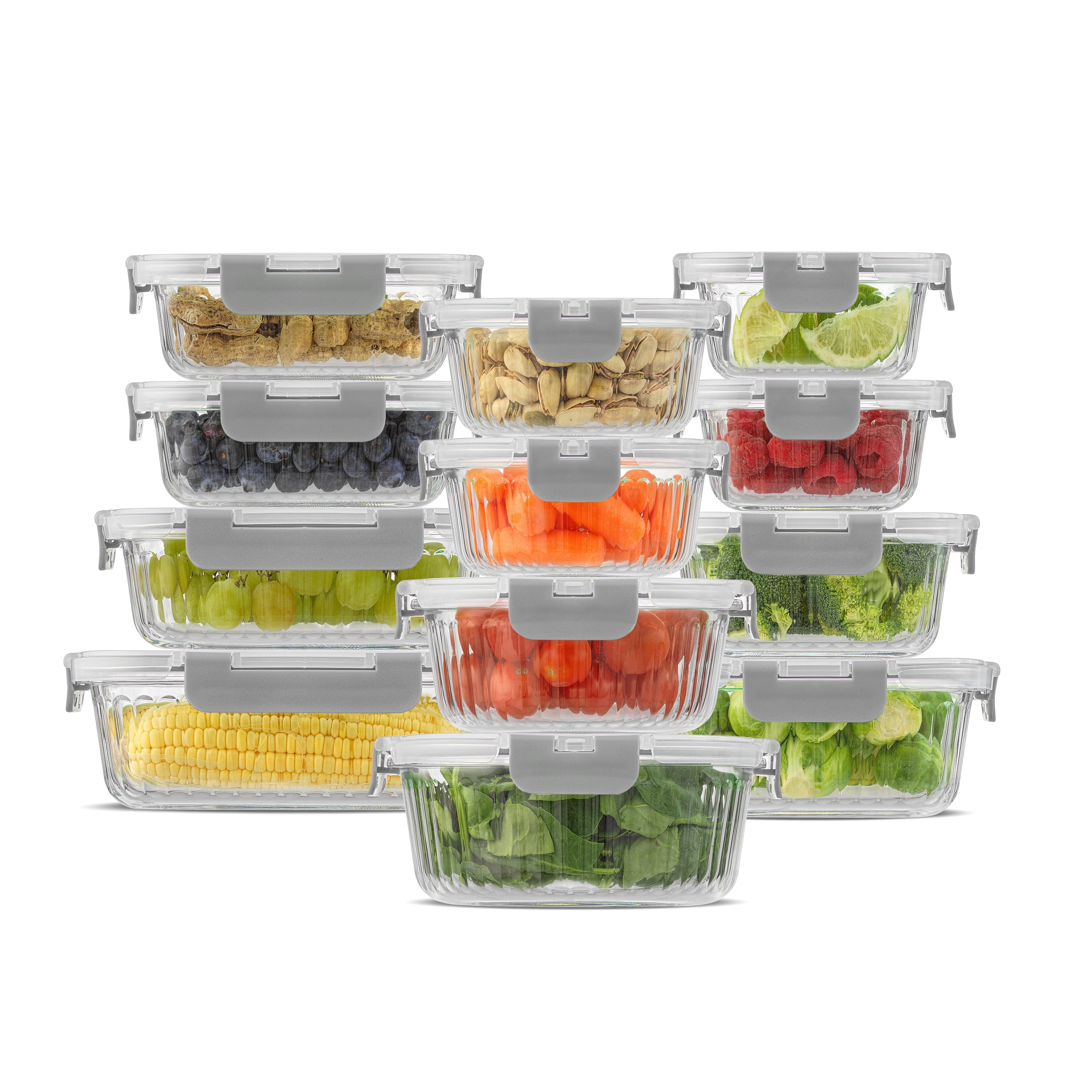 JoyJolt 24-Piece Fluted Food Storage Container Set with Lids - Gray
