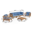 thumbnail image 3 of GDF Studio Morgan Outdoor 5 Seater Acacia Wood Sofa Chat Set, Teak Finish and Blue, 3 of 12