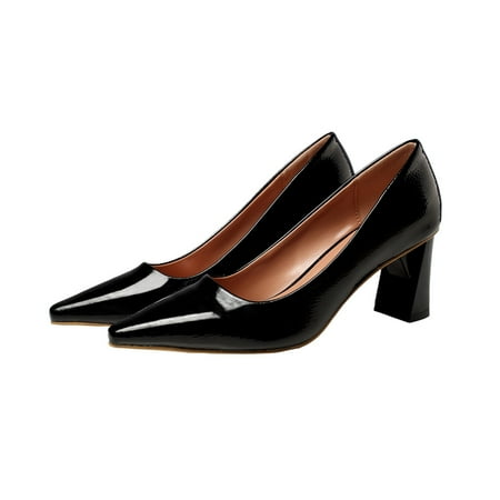 

NUOLUX 1 Pair of Pointed Casual Shoes PU Leather Block Heels for Office Lady Women - Black (Size 42 EU40.5 US9 UK6.5)
