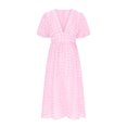 thumbnail image 4 of Mikilon Robes d'Été pour Femmes Ensemble Jupe Aguichant Robe à Carreaux à Manches Courtes Lanterne Aguichant à Col en V Profond Robes Gaine Mode Décontractée Taille Haute Unie Robe de Soirée avec Fente Rose P, 4 of 6