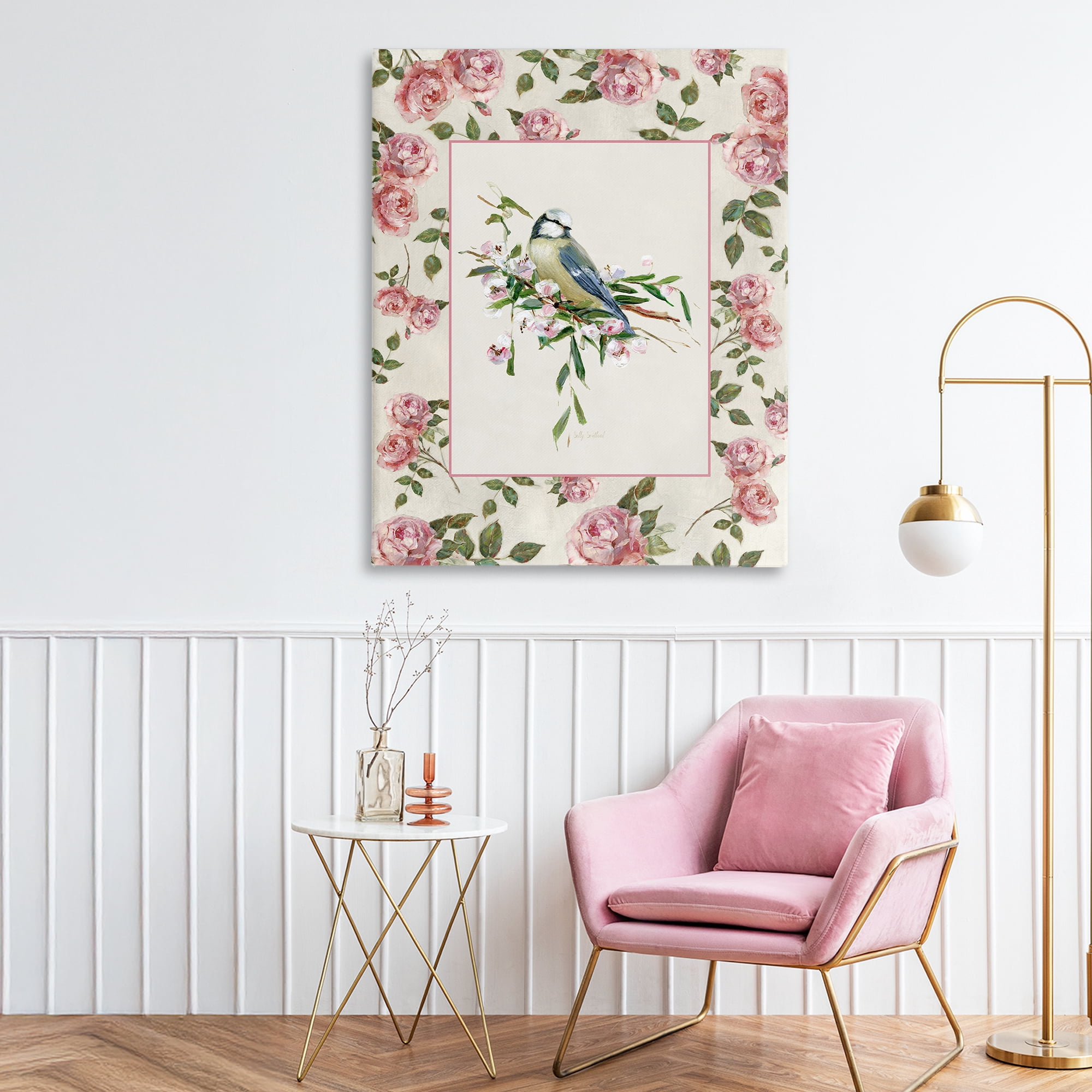 Stupell Industries Dainty Roses & Perched Bird Canvas Wall Art, design by Sally Swatland