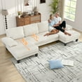 thumbnail image 5 of FFH 114" U-Shaped Cloud Couch, Sectional Sofa with Double Chaise, Corduroy 4 Seater Sofa Set for Living Room, Beige, 5 of 10