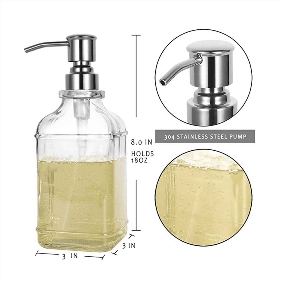 Glass Soap Dispenser with Rust Proof Stainless Steel Pump Refillable Hand Soap Dis G13438