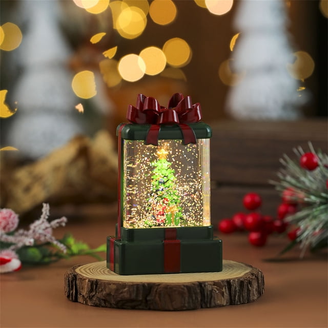 Herunwer Christmas Decorative Led Lantern Festive Water-Filled Night Light for Home and Holiday and Charming Xmas Tabletop Accent