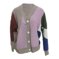 thumbnail image 2 of GuangCheng Women's Color Block Cardigan Sweaters V Neck Button Open Front Knit Outerwear Coats, 2 of 4