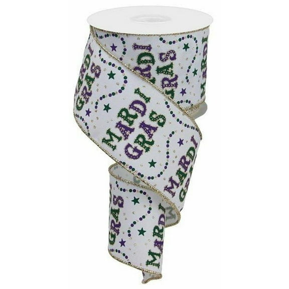 2.5" Mardi Gras Beads Ribbon: White (10 Yards)
