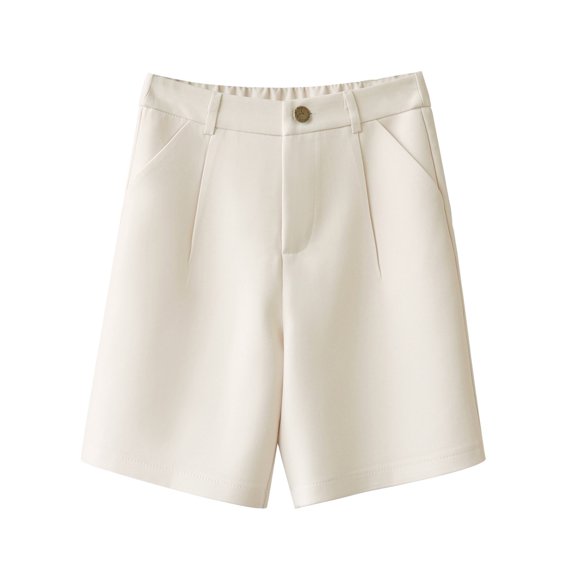 AherBiu Women's Casual Wide Leg Elastic Waist Business Work Suit Shorts, Medium