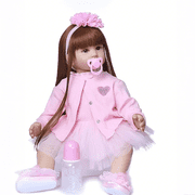 iCradle 24 inch 58cm Lovely Reborn Baby Dolls Girl Realistic Looking Lifelike Toddler Dolls Vinyl Soft Cloth Body Newborn Babies with Clothes Set Xmas Gift for Kids 3+