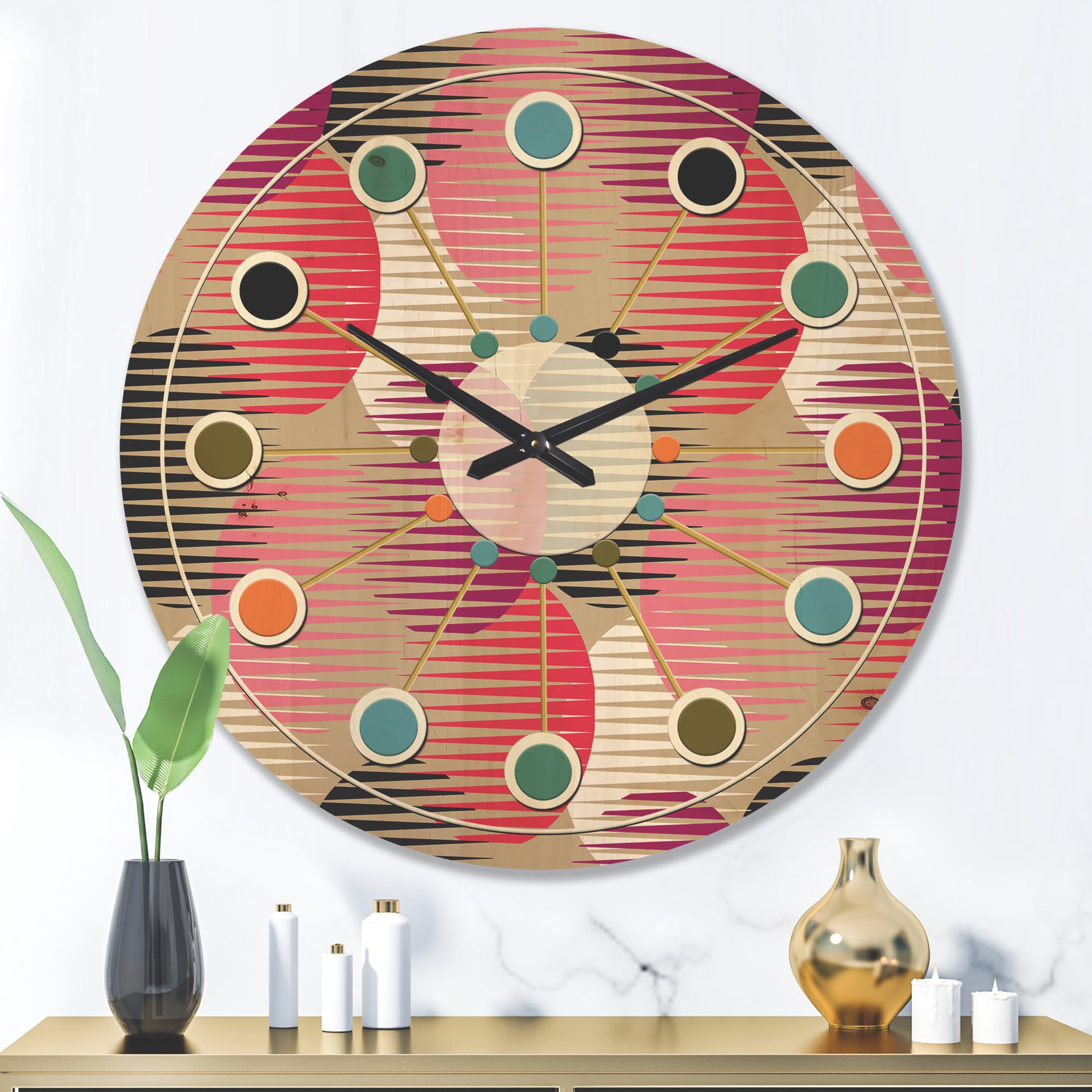 Designart 'Circular Retro Pattern VIII' Mid-Century Modern Wood Wall Clock