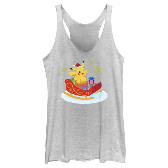 Women's Pokemon Christmas Pikachu Sleigh  Racerback Tank Top White Heather Small