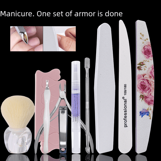 Juego de herramientas profesionales para decoración de uñas Juego completo de exfoliantes y cortantes para uñas Tiras para frotar uñas Caja de almacenamiento para decoración de uñas en casa Lima de