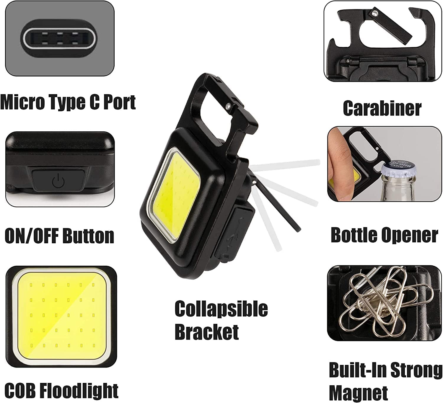 4 Pack COB Small Flashlights, Multifunctional Rechargeable Keychain Mini Flashlight