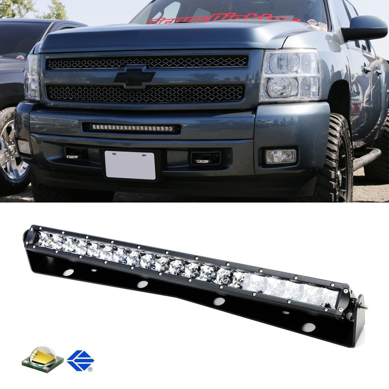 Includes Lower Bumper Opening Mounting Brackets & On/Off Switch Wiring Kit iJDMTOY Auto Accessories iJDMTOY Lower Grille 20 LED Light Bar Kit For 2009-13 GMC Sierra 1500 & 08-14 2500 3500 HD 100W CREE LED Lightbar 1 
