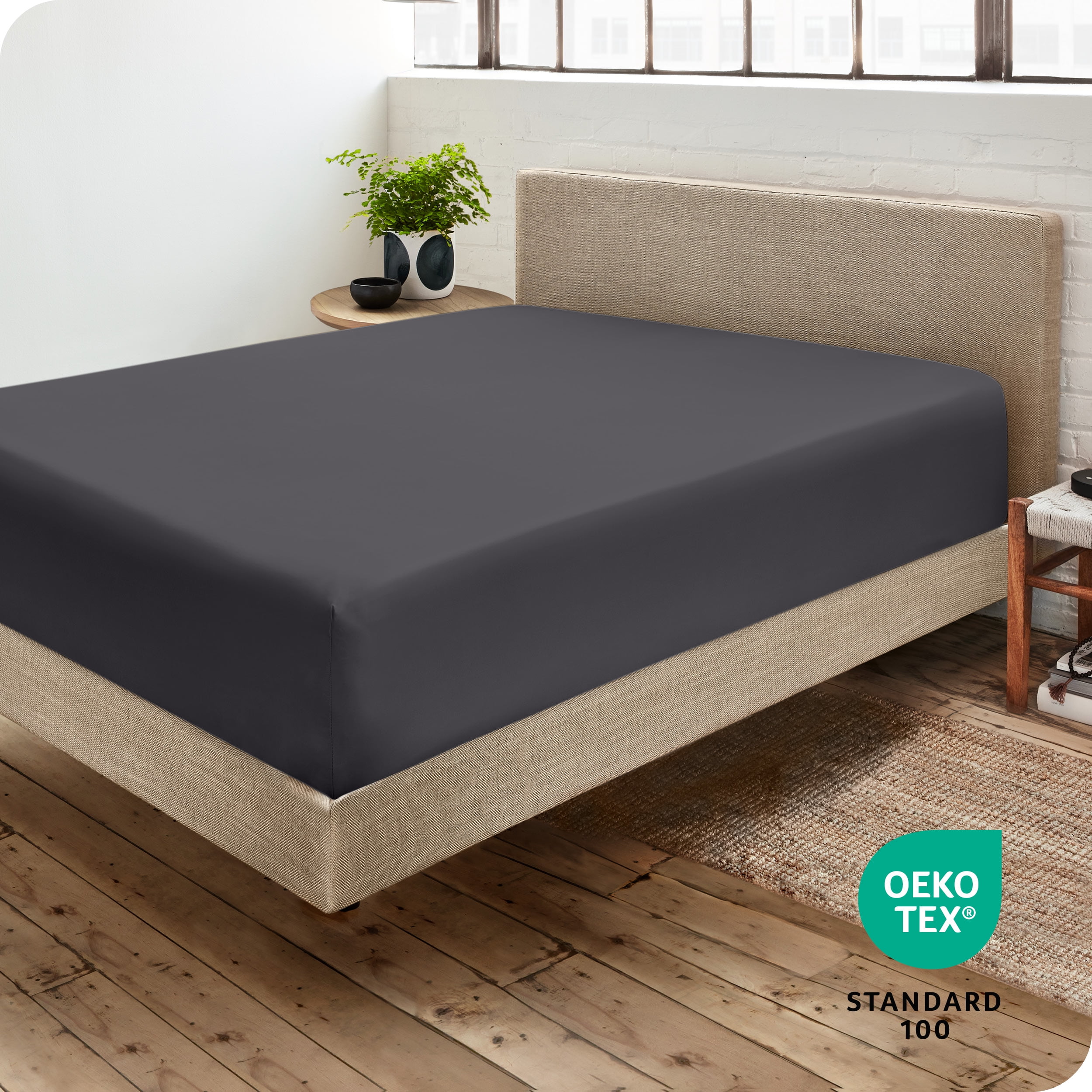 Bare Home Luxury 1800 Collection Fitted Sheet, Ultra-Soft, Deep Pocket, Queen, Forged Iron Gray