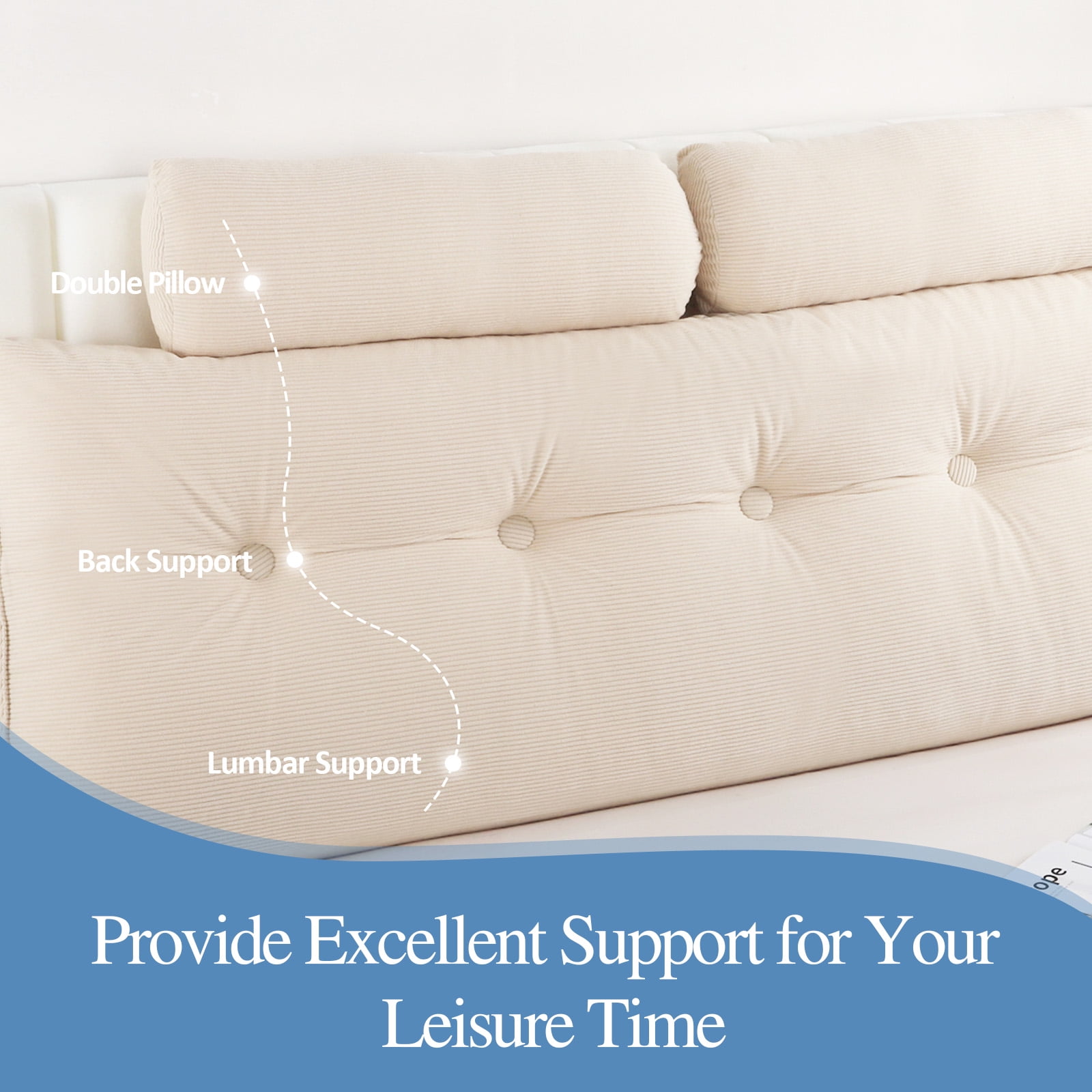 Lovote Bed Headboard Wedge Pillow with Neck Roll Pillow Ultimate Back Support and Comfort, 79"x20",Khiki