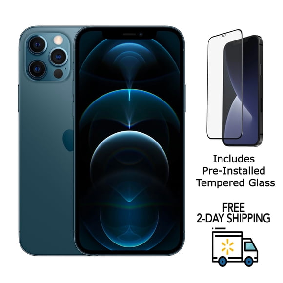 Refurbished Apple iPhone 12 Pro A2341 (Fully Unlocked) 128GB Pacific Blue (Grade A) w/ Pre-Installed Tempered Glass