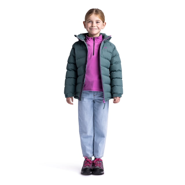 Trespass Girls Padded Jacket Amira - Windproof, Water Resistant, Hooded, Printed Lining, 2 Pockets, Quilted, Adjustable Cuffs, Contrast Zipper, Detachable Hood