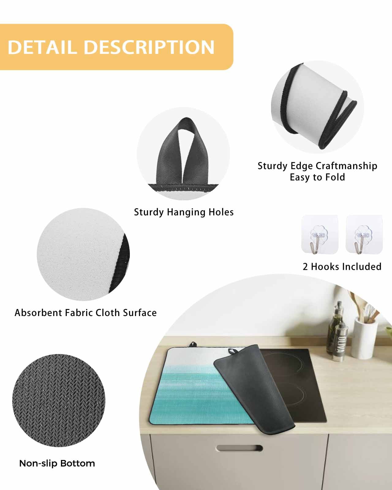 nqOlkjepod Large Induction Cooktop Protector Mat 24"x21", Aqua White Ombre Stove Top Covers for Electric Stove, Chic Modern Funny Abstract Striped Art Stove Burner Cover Mats, Glass Top Stove Cover