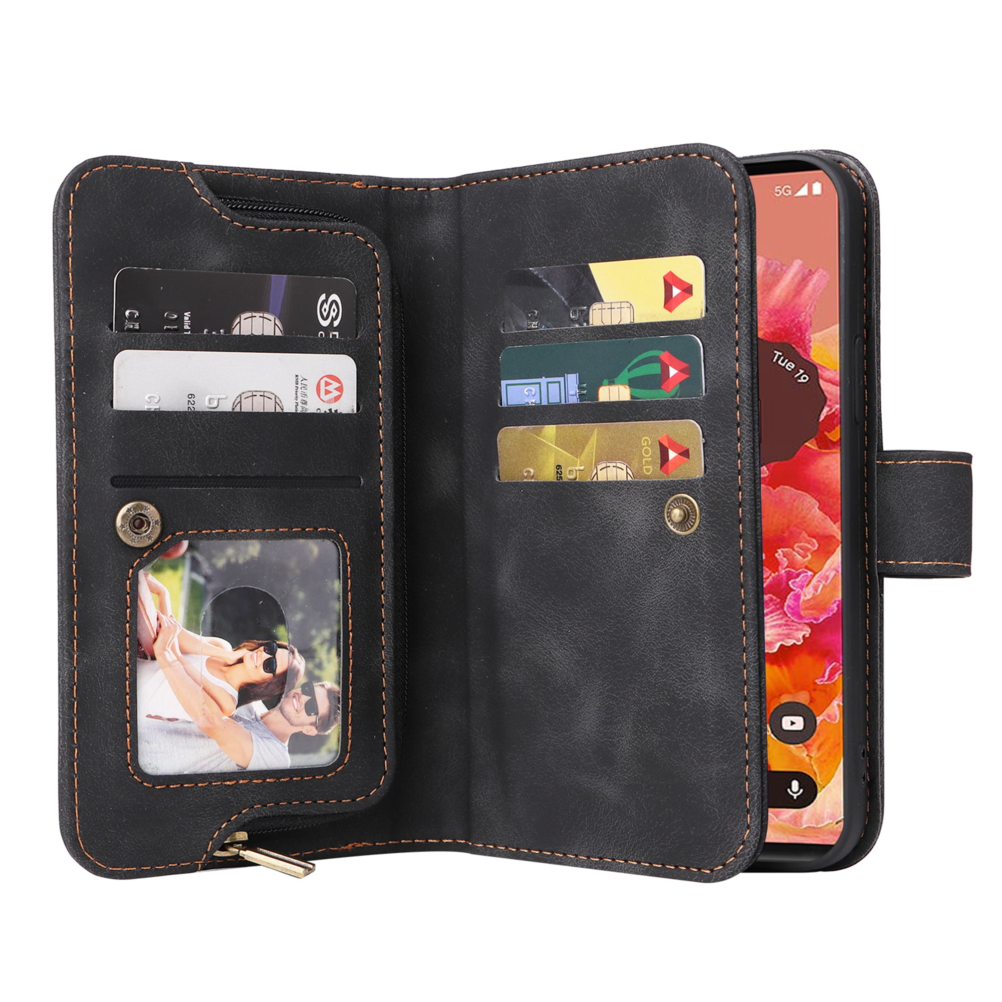 Dteck Crossbody Wallet Magnetic Phone Case for iPhone 13 mini, Premium PU Leather Handbag Zipper Pocket with Lanyard Shoulder Strap Wristlet Folio Flip Case for Apple iPhone 13 mini,Black