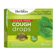 Herbion Naturals Sugar-Free Cough Drops with Natural Mint Flavor, 18 Drops, Oral Anesthetic - Relieves Cough, Throat, and Bronchial Irritation, Soothes Sore Mouth, for Adults and Children 2yo 