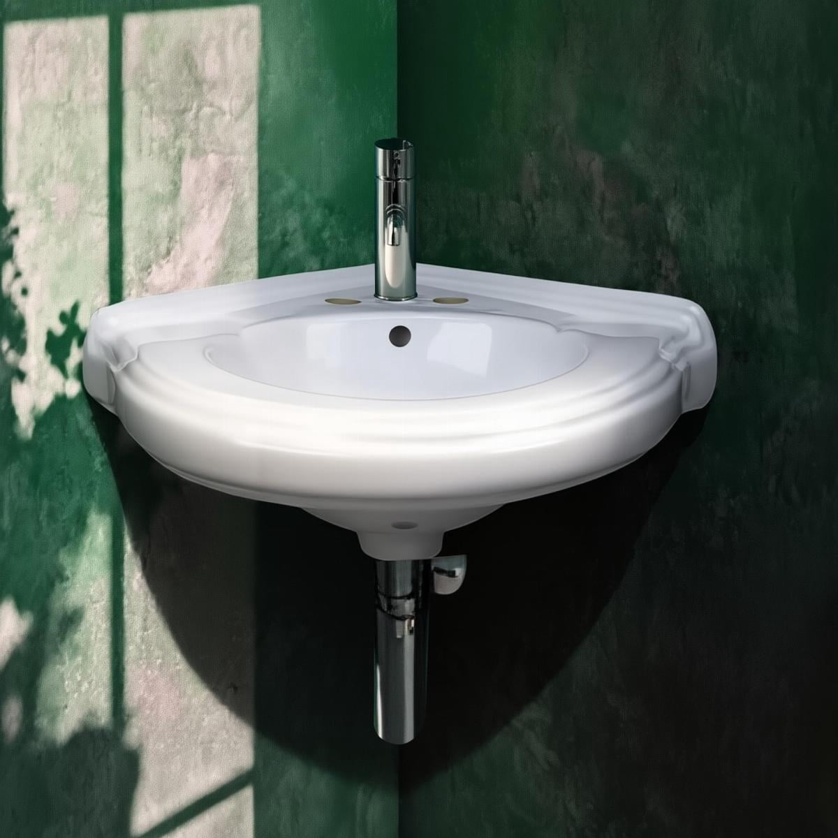 Renovators Supply Portsmouth Corner Wall Mounted Bathroom Sink 22" White Ceramic Floating Vessel Sink w/Overflow
