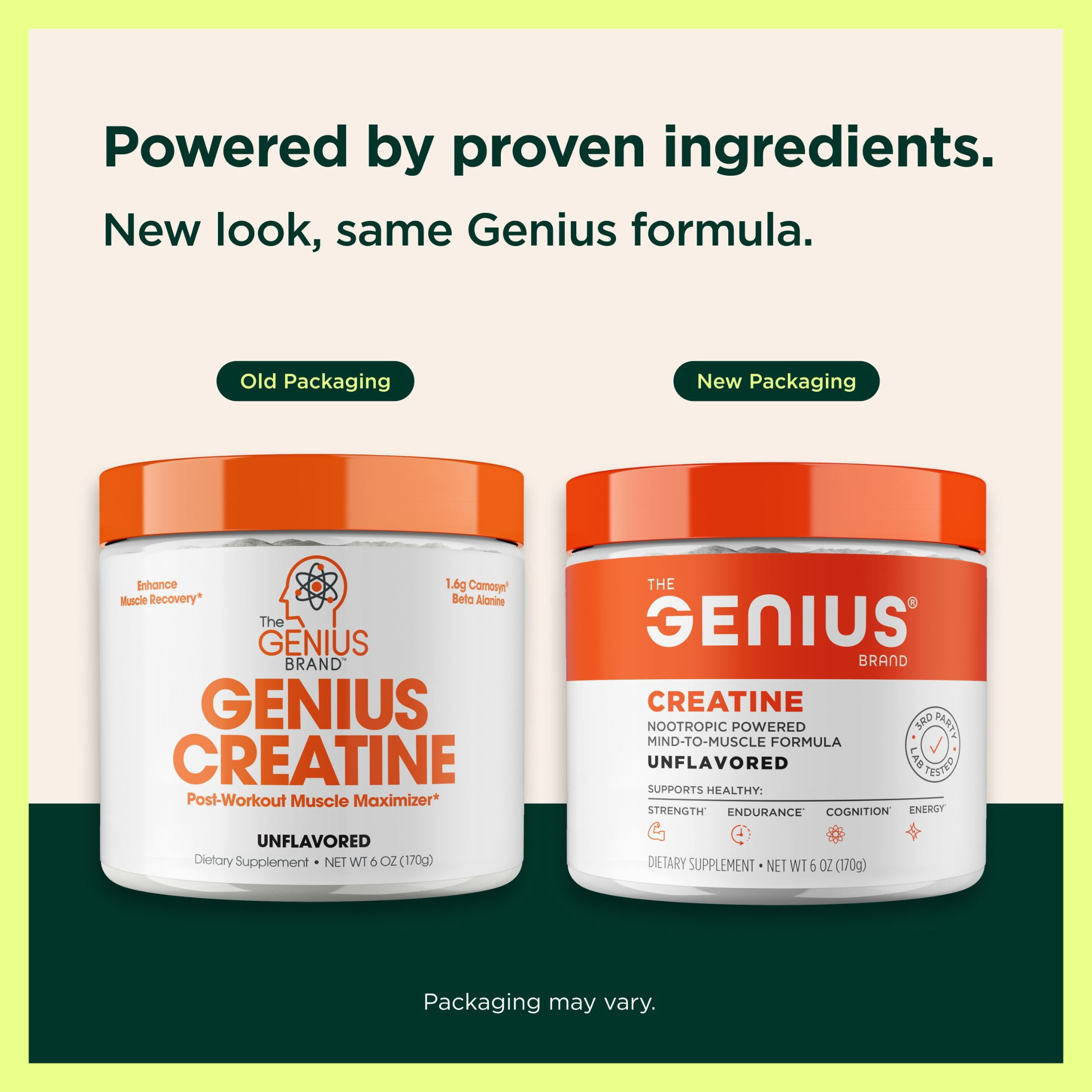 The Genius Brand Genius Creatine - Ultra pure Creatine Monohydrate plus Nootropics including Beta Alanine and Astragin for improved absorption, strength, and performance - Unflavored - 25 servings