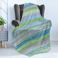 thumbnail image 4 of Blue Soft Flannel Fleece Blanket, Hand Drawn Style Watercolor Striped Pattern Soft Colors Acrylic Paint Artwork, Cozy Plush for Indoor and Outdoor Use, 50" x 70", Blue Green Violet, by Ambesonne, 4 of 5