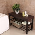 thumbnail image 5 of LINJH Shoe Bench, 3-Tier Shoe Rack for Entryway, Storage Organizer with Foam Padded Seat, Faux Leather, Metal Frame, for Living Room, Hallway, 12.2 x 31.9 x 19.3 Inches, Brown, 5 of 8