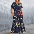 thumbnail image 1 of Robes pour Femmes 2024 Été Surdimensionné Manches Courtes Col Rond Ample Imprimé Fleurs Couleur Longue Robe 50 % de Réduction!, 1 of 5