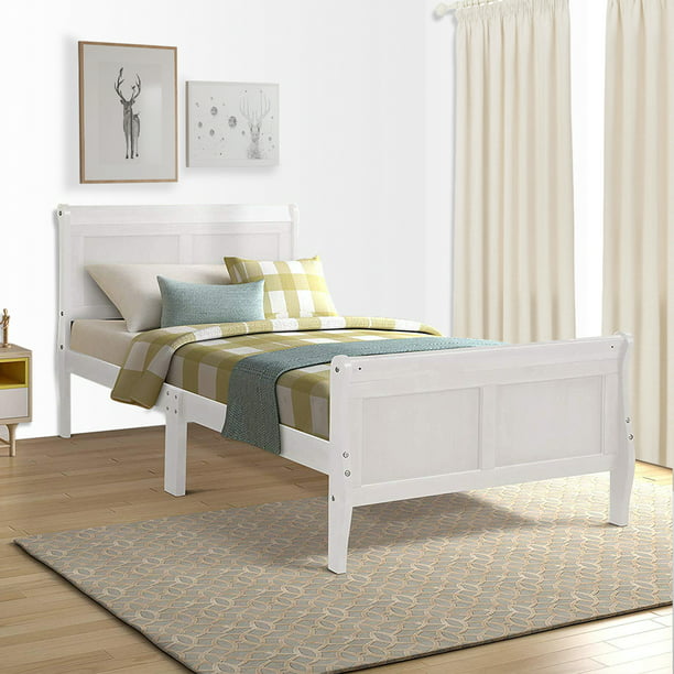 New Twin Headboard and Footboard, White Wood Platform Bed Frame 