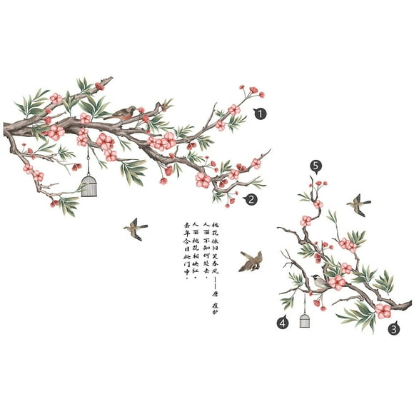 Agiferg Wall Stickers Flowers Bee Wall Stickers Living Room Background Wall Room Decoration Wall Stickers Self-adhesive Wall Stickers