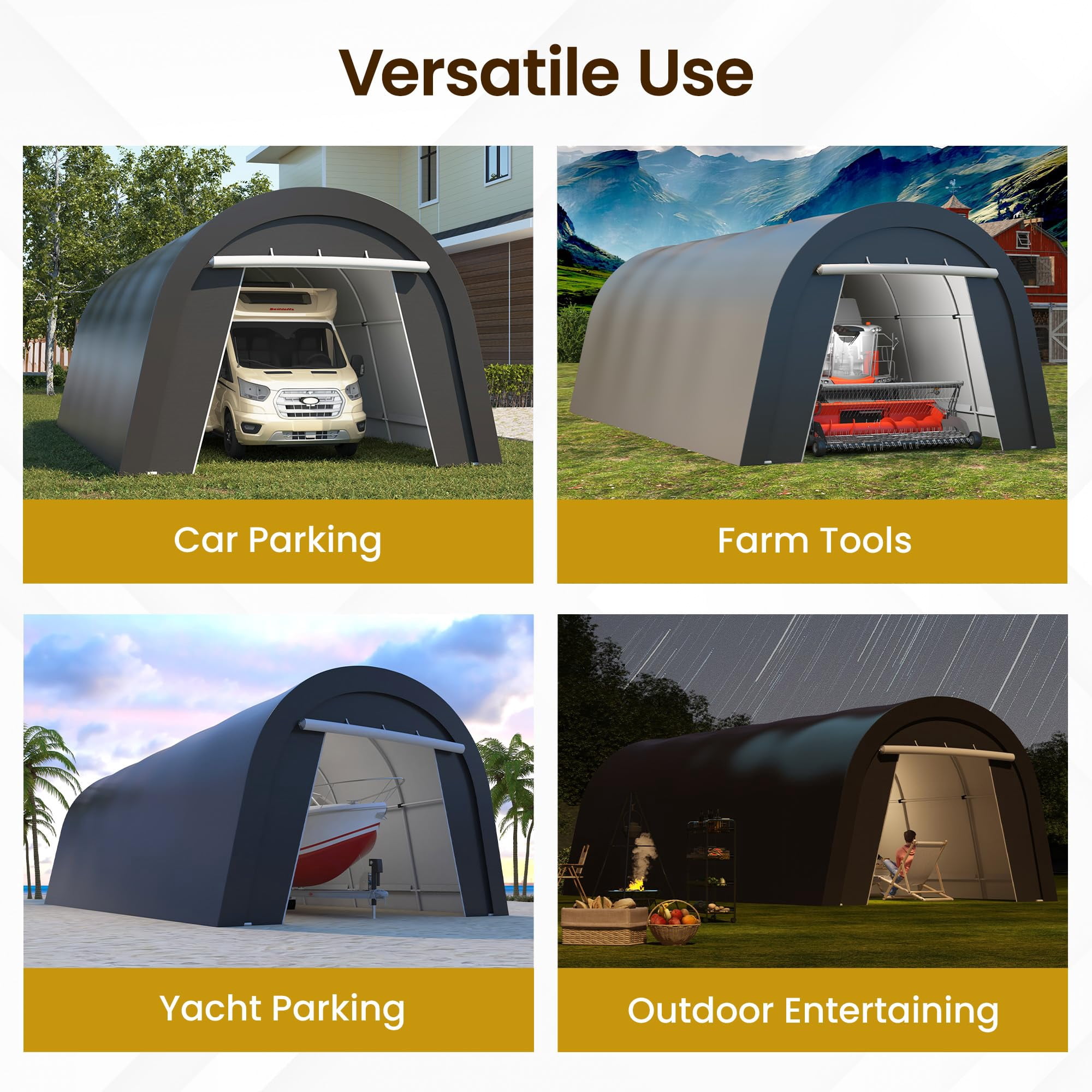 May in Color Domed Carport 12' x 25', Portable Garage with 2 Roll up Doors, Heavy Duty Car Canopy Party Tent, All-Season Storage Shelter Shed Carport for Motorcycle, Boat, Truck, or Garden Tools