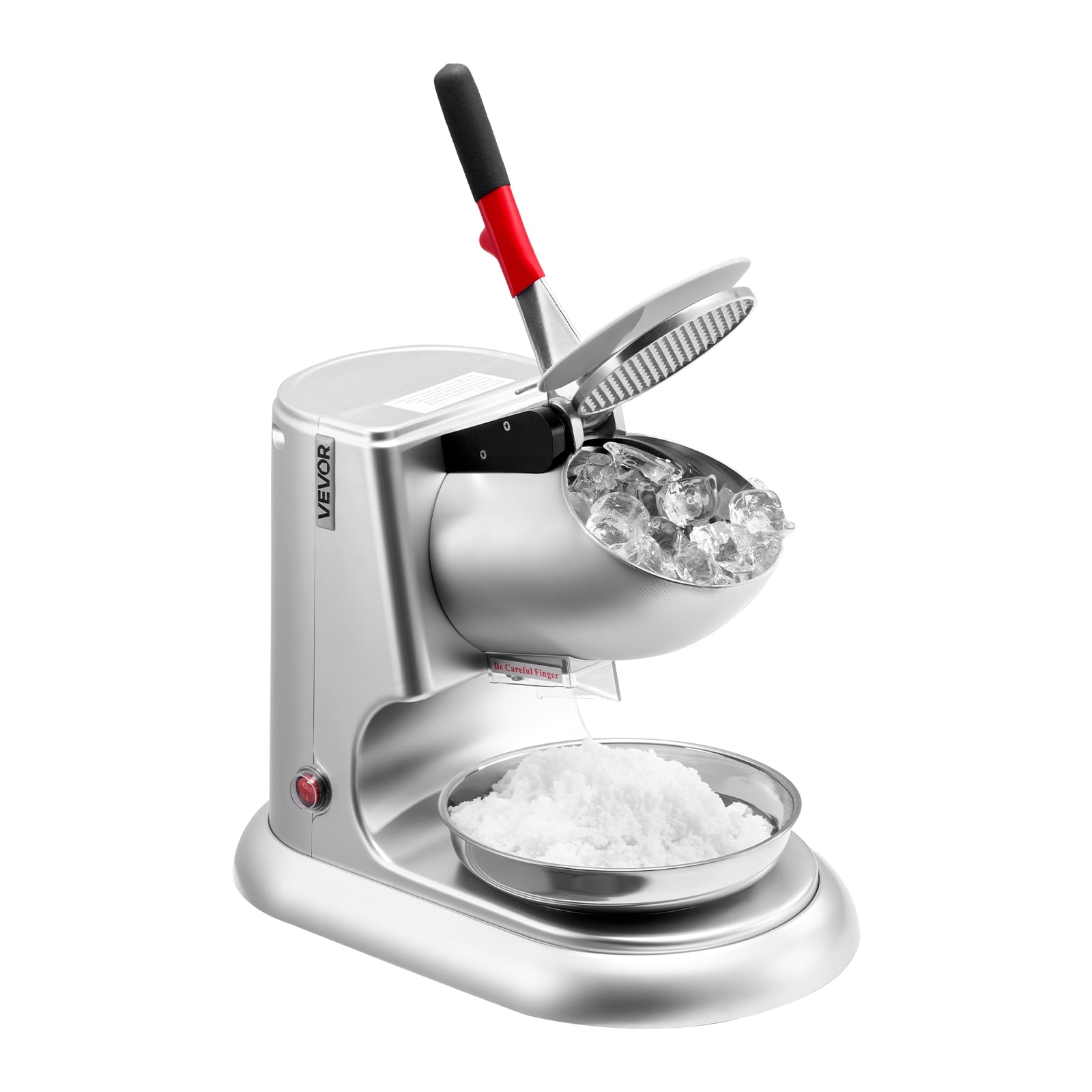 VEVOR Ice Crusher Machine, 220lbs Per Hour Electric 4 Blades Snow Cone Maker, Stainless Steel Shaved Ice Machine with Bowl and Cover, 300W 2000RPM Ice-Shaver for Home and Commercial Use, Silver