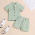 thumbnail image 2 of Toddler Baby Boy Shorts Set Summer Clothes Cotton Linen Short Sleeve Button-up Shirt and Shorts Spring Outfit, 2 of 7