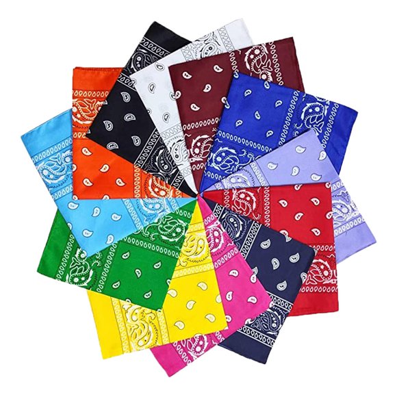 Dozen Paisley Bandanas Multi Colored Set Cowboy Bandana Head Scarf Double Sided