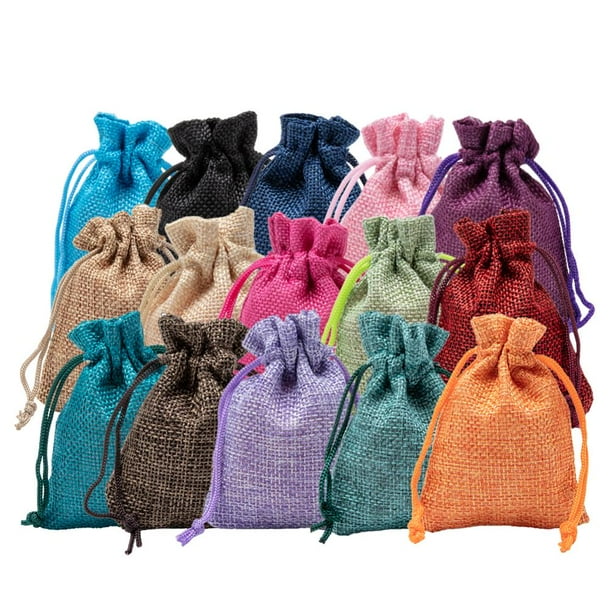 1Set 30 Pack 15 Color Small Burlap Bags with Drawstring Gift Bags