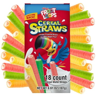 2025 Kellogg's Cereal Straws OIF8 Froot Loops Edible Breakfast Straw Alternatives for Milk, 90's Childhood Nostalgic Treat, Cereals for Kids, 18 Count