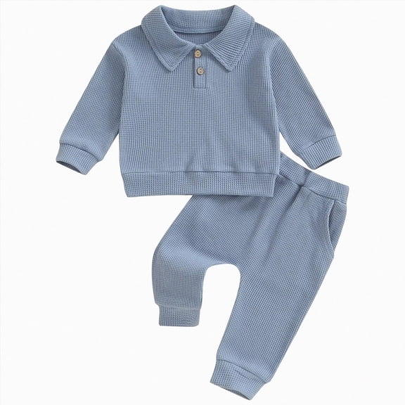 NOLDARES Toddler Baby Boy Fall Winter Clothes 2pcs Long Sleeve T-Shirt Pocket Joggers Pants Cotton Graphic Outfits Casual Clothing(Blue,6-12 M)
