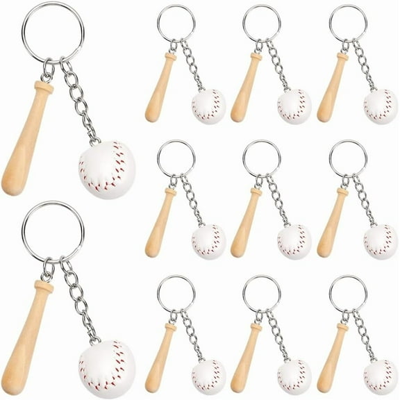 12Pcs White Softball Keychains Bulk Wooden Baseball Bat Keychain Mini PU Leather Baseball Bat Keyrings Softball Key Chain Sport Keychains for Party Favors Men Women Athletes Souvenir Birthday