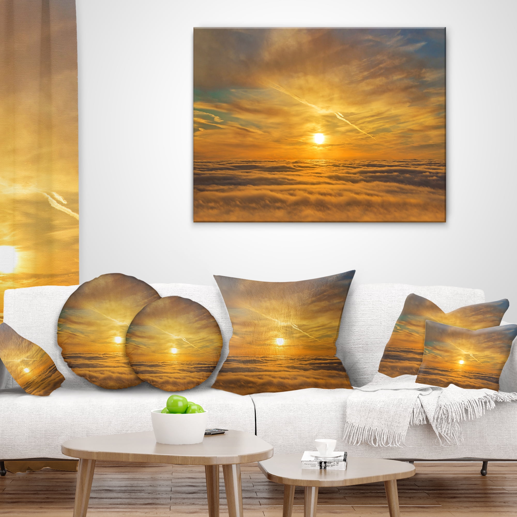 Designart Golden Sunset over Clouds - Oversized Beach Throw Pillow - 16x16