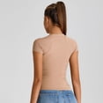 thumbnail image 4 of SWSMCLT Women's Soft T Shirt Fitted Top Basic Scoop Neck Lightweight T-shirt Yoga Summer Cool Workout Thin Spandex Light Coffee Small, 4 of 5