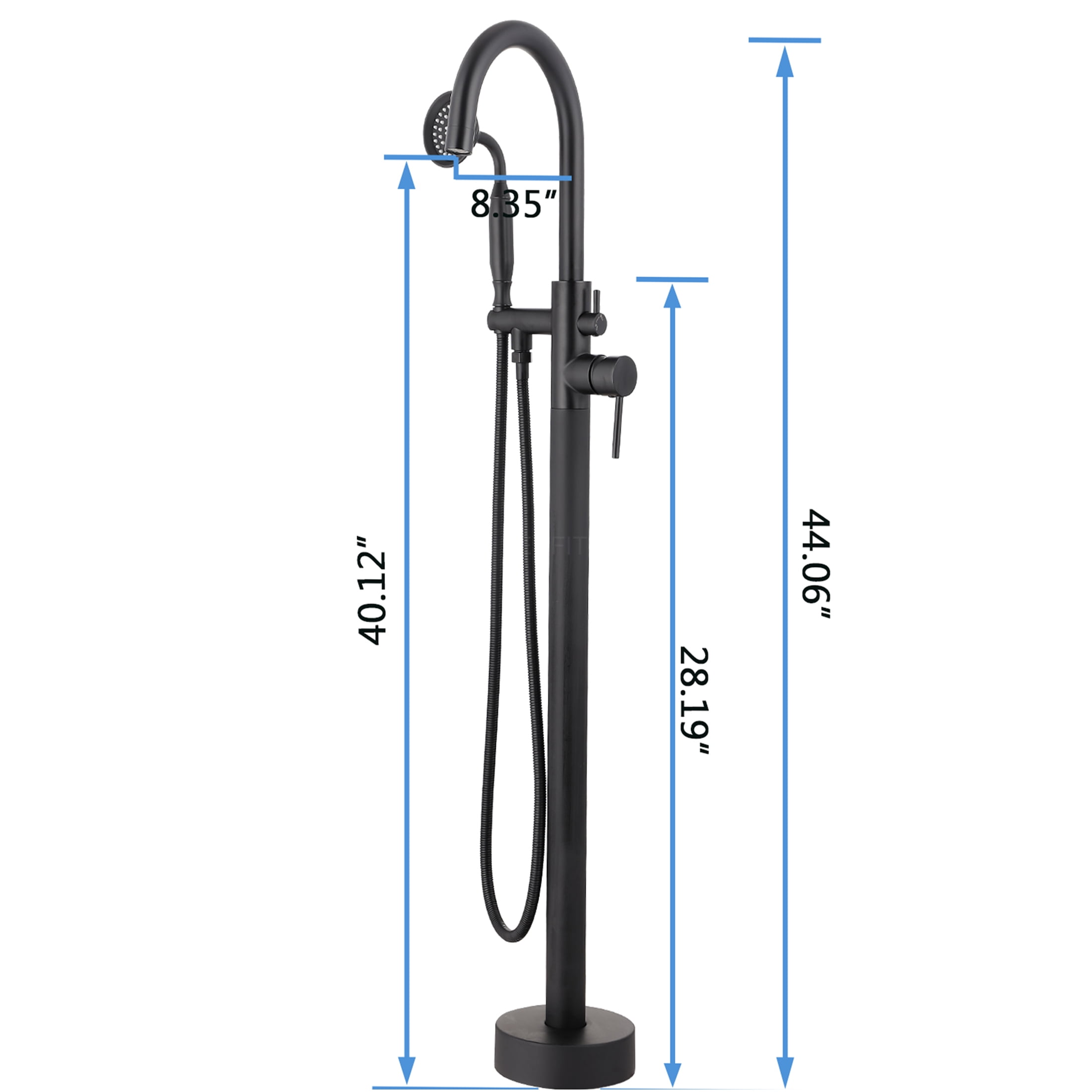 JERFIT Floor Mounted Freestanding Bathtub Faucet with Handheld Shower, Matte Black Finish, High Arc Brass Spout for Modern Bathroom